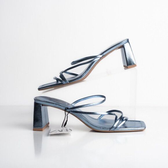 Zara Womens Blue Strappy Mule Heeled Sandals Sz US 7.5 EU 38 2322/110 NWD - Picture 2 of 9